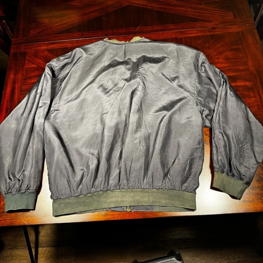 Summa 100% Silk Bomber Jacket Men's‎ Large Black Vintage Full Zip Lightweight